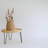scandinavian white interior modern decoration, scandi table with jute vase and cotton banches on white background - home decoration stock pictures, royalty-free photos & images
