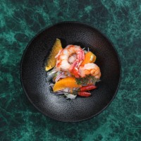 seafood prawn salad with oranges and chili - food stock pictures, royalty-free photos & images