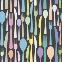 seamless cutlery themed colorful pattern - food stock illustrations