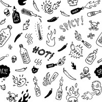 seamless spicy hot sauce doodles - food stock illustrations