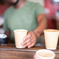 selective focus barista hands take away coffee to customer - junk food stock pictures, royalty-free photos & images