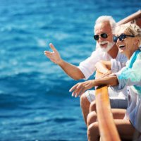 senior couple on a sailing cruise. - travel stock pictures, royalty-free photos & images