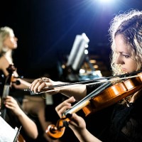 serious woman playing the violin. - concert stock pictures, royalty-free photos & images