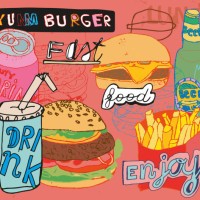 set of a tasty drinks and burgers - junk food stock illustrations