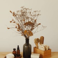 set of beauty products with plastic free toiletries and vase with flowers - home decoration stock pictures, royalty-free photos & images