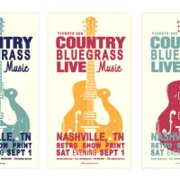 set of colorful nashville country bluegrass style retro poster typography design template with electric guitar - concert stock illustrations