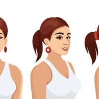 set of three different angles. woman face viewed in three positions. - hairstyle stock illustrations