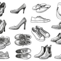 set of vector drawings of various shoes - fashion stock illustrations