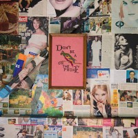 seychelles, mahe island, anse aux pins, creole craft village, interior of creole house with wallpaper of magazine pages - fashion stock-fotos und bilder