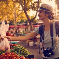 she couldn't walk by without buying some local goodies - food stock pictures, royalty-free photos & images