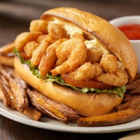shrimp po boy sandwich with french fries - food stock pictures, royalty-free photos & images