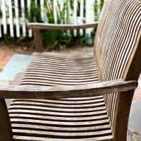 side profile of wooden outdoor bench - garden decoration stock pictures, royalty-free photos & images