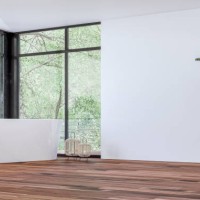 side view of an empty modern luxury bathroom interior with large windows and decoration - garden decoration stock pictures, royalty-free photos & images