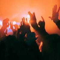 silhouette raised hands of men and women dancing at nightclub - concert stock pictures, royalty-free photos & images