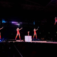 Singer Taylor Swift performs on stage during "The Eras Tour" at the Hard Rock stadium in Miami Gardens, Florida, October 18, 2024. / RESTRICTED TO...