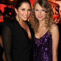 Singers Hillary Scott and Taylor Swift pose backstage during Brooks & Dunn's The Last Rodeo Show at MGM Grand Garden Arena on April 19, 2010 in Las...
