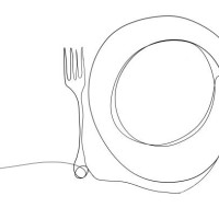 single line drawing of a plate and cutlery - food stock pictures, royalty-free photos & images