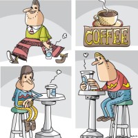 sketchy coffee customer - junk food stock illustrations