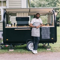 small business barista with his coffee trailer - junk food stock pictures, royalty-free photos & images