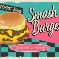 smash burgers retro vintage diner sign design concept - junk food stock illustrations