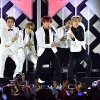 South Korean boy band BTS performs onstage during the KIIS FM's iHeartRadio Jingle Ball at the Forum Los Angeles in Inglewood, California on December...