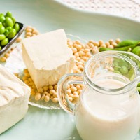 soy milk and soybean products arranged on an aqua tray - food stock pictures, royalty-free photos & images