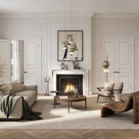 spacious living room with contemporary decor and fireplace - home decoration stock pictures, royalty-free photos & images