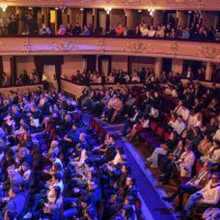 Spectators attend the presentation of the new album, Qirim, by Jamala, a Ukrainian singer who won the Eurovision Song Contest 2016, at the Taras...