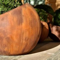 spherical planters at the mairie, frejus (3). - garden decoration stock pictures, royalty-free photos & images