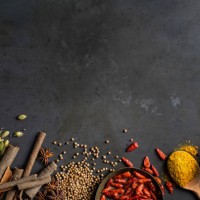 spices on grey background - food fotografías e imágenes de stock