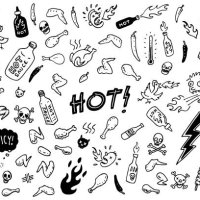 spicy chicken doodle drawings - food stock illustrations