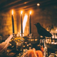 spooky decoration at halloween party with candles - home decoration stock pictures, royalty-free photos & images