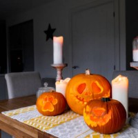 spooky halloween pumpkins - home decoration stock pictures, royalty-free photos & images