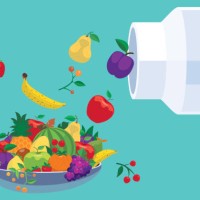 spoon of fruits and pill bottle - food stock illustrations
