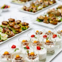 spread of food and drink at business conference - food stock pictures, royalty-free photos & images