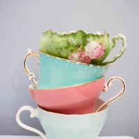 stack of four fine delicate china teacups - home decoration stock pictures, royalty-free photos & images