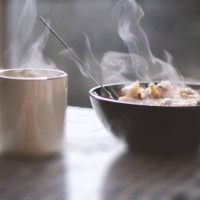 steaming porridge and tea - food stock pictures, royalty-free photos & images