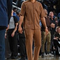 Stephen Curry of the Golden State Warriors smiles during the game against the Minnesota Timberwolves during the In-Season Tournament on November 14,...