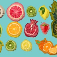 stickers of different fruits - food stock illustrations