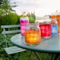 still life of handmade lanterns in garden at sunset - garden decoration stock pictures, royalty-free photos & images
