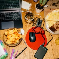 still life shot of various items at an home workstation - food stock pictures, royalty-free photos & images