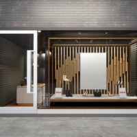 storefront of shoe store with poster mockup and shoes - fashion stock pictures, royalty-free photos & images