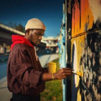 street artist drawing graffiti on the wall. - fashion stock pictures, royalty-free photos & images