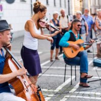 street musician at lucerne, switzerland - concert stock pictures, royalty-free photos & images