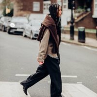 Street style at London RTW Fashion Week on February 19, 2024 in London, England.