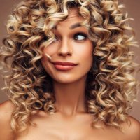 studio portrait of attractive young woman with voluminous curly hairstyle - hairstyle stock pictures, royalty-free photos & images