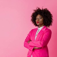 studio portrait of female white collar worker in pink - fashion stock pictures, royalty-free photos & images