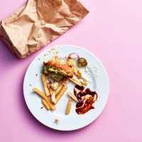 studio shot of half eaten fast food meal - junk food stock pictures, royalty-free photos & images