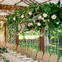 stylishly decorated wedding reception on the terrace - garden decoration stock pictures, royalty-free photos & images