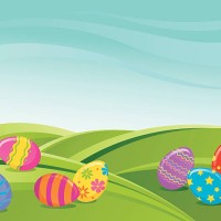 stylized easter landscape - garden decoration stock illustrations